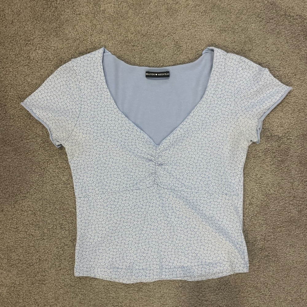 Brandy Melville Blue Flower Crop Top Tshirt